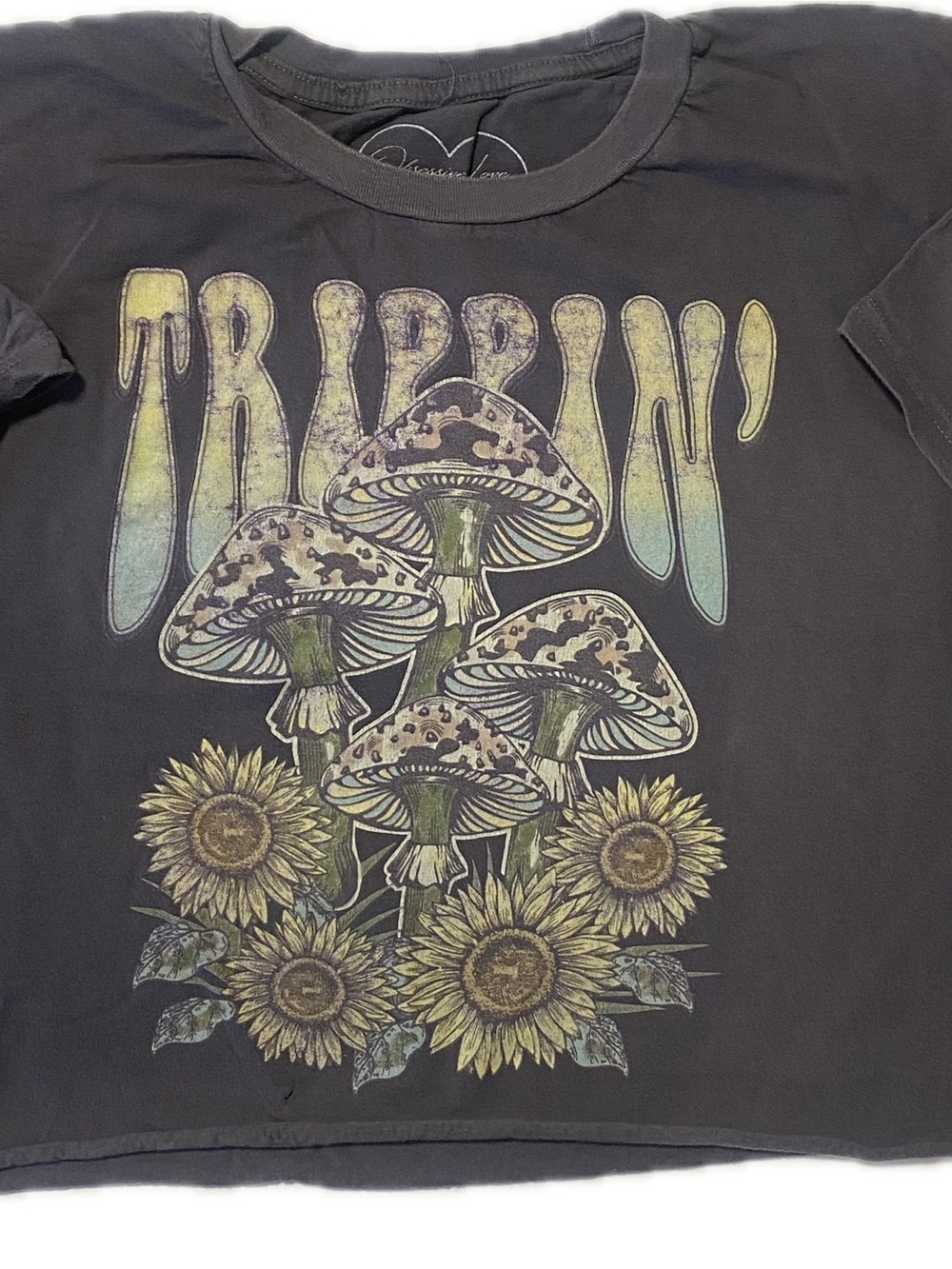 Trippin' Graphic Mushroom & Sunflower Tee - Black